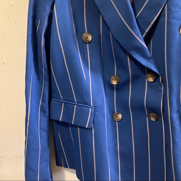 Dal 1926 Davide Cenci Blue White Striped Italian Double Breasted Blazer 42 12 - Picture 2 of 6